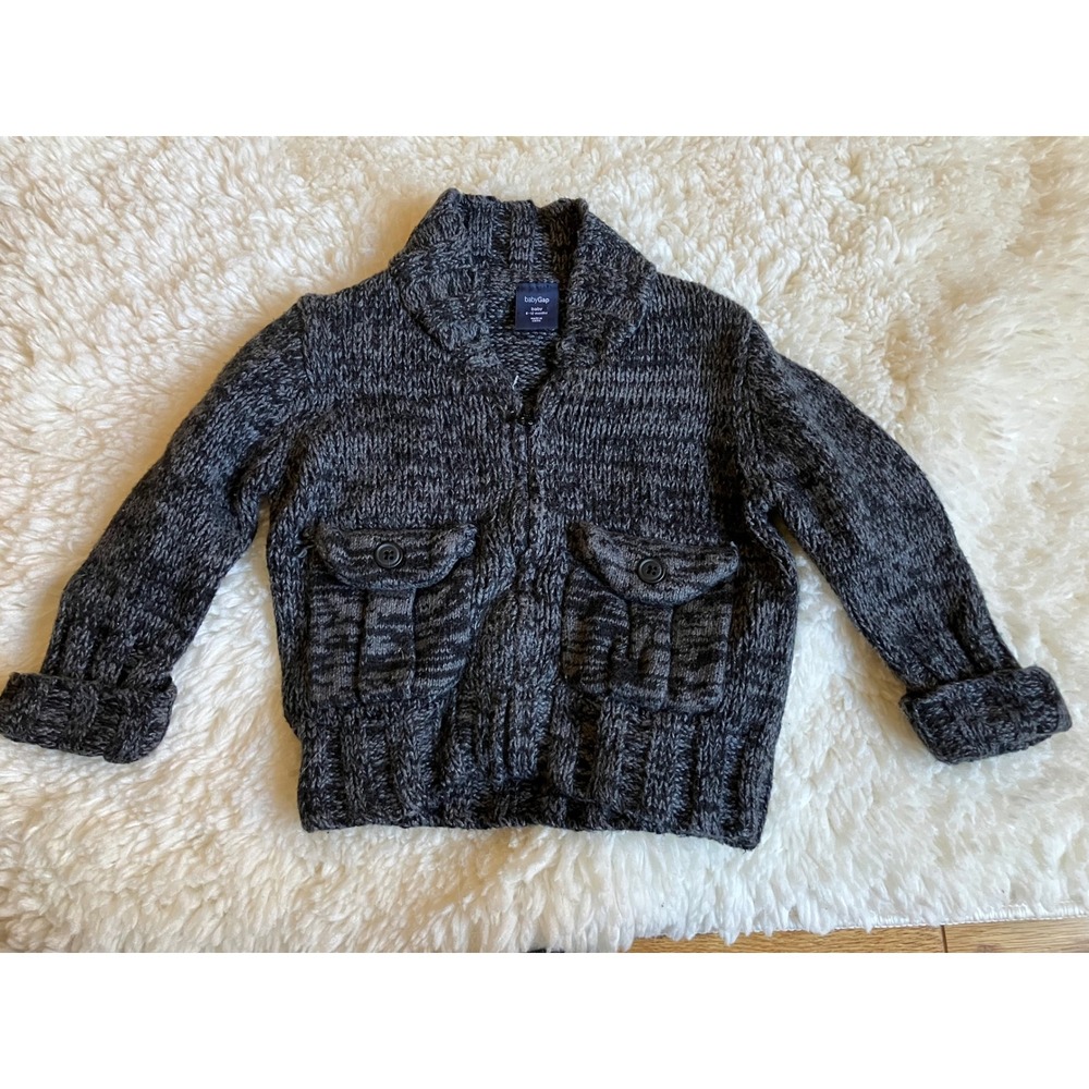 Baby Gap Knit Sweater Jacket Zipper Cardigan Grey‎ Marl 6 12 Months